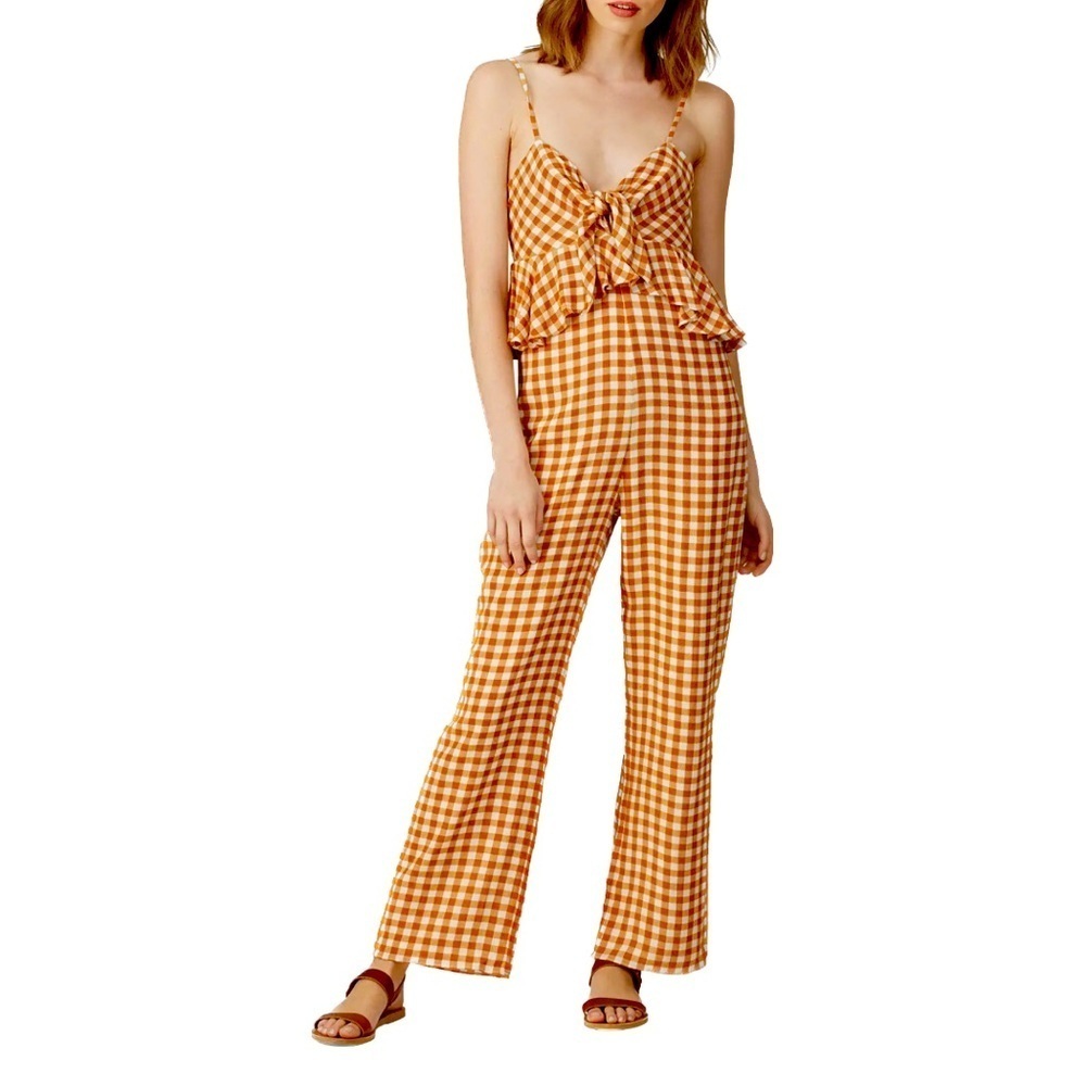 Saylor Laken Gingham Flutter Southern Charm Wide Leg Jumpsuit
